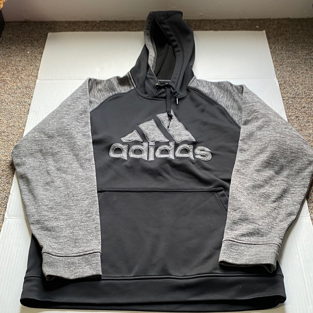 Adidas Black and Gray Pullover Climacool Hoodie Juniors L